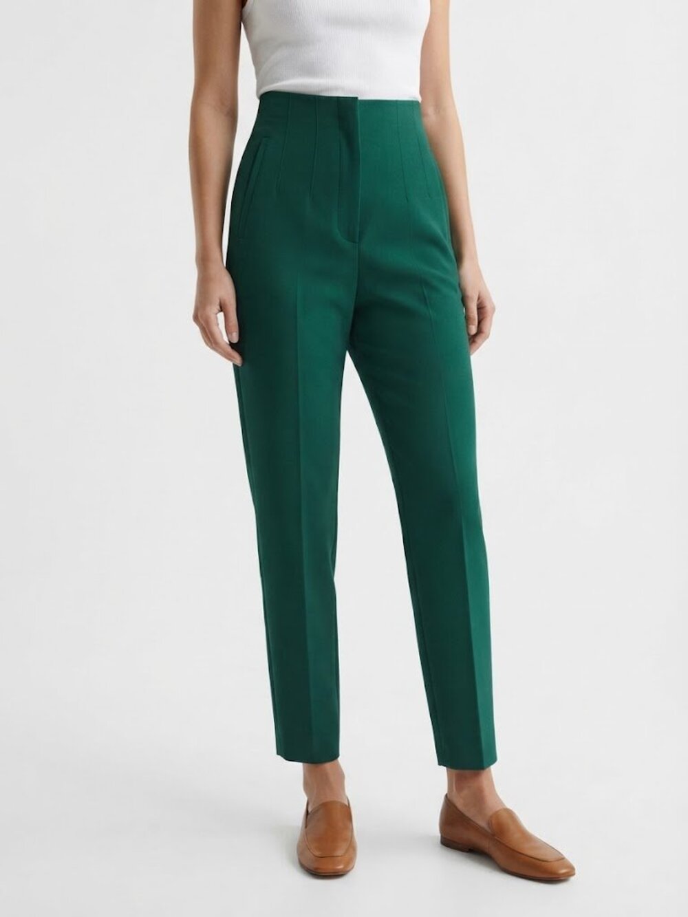 Zara Green High-Waist Straight Leg Tailored Pants